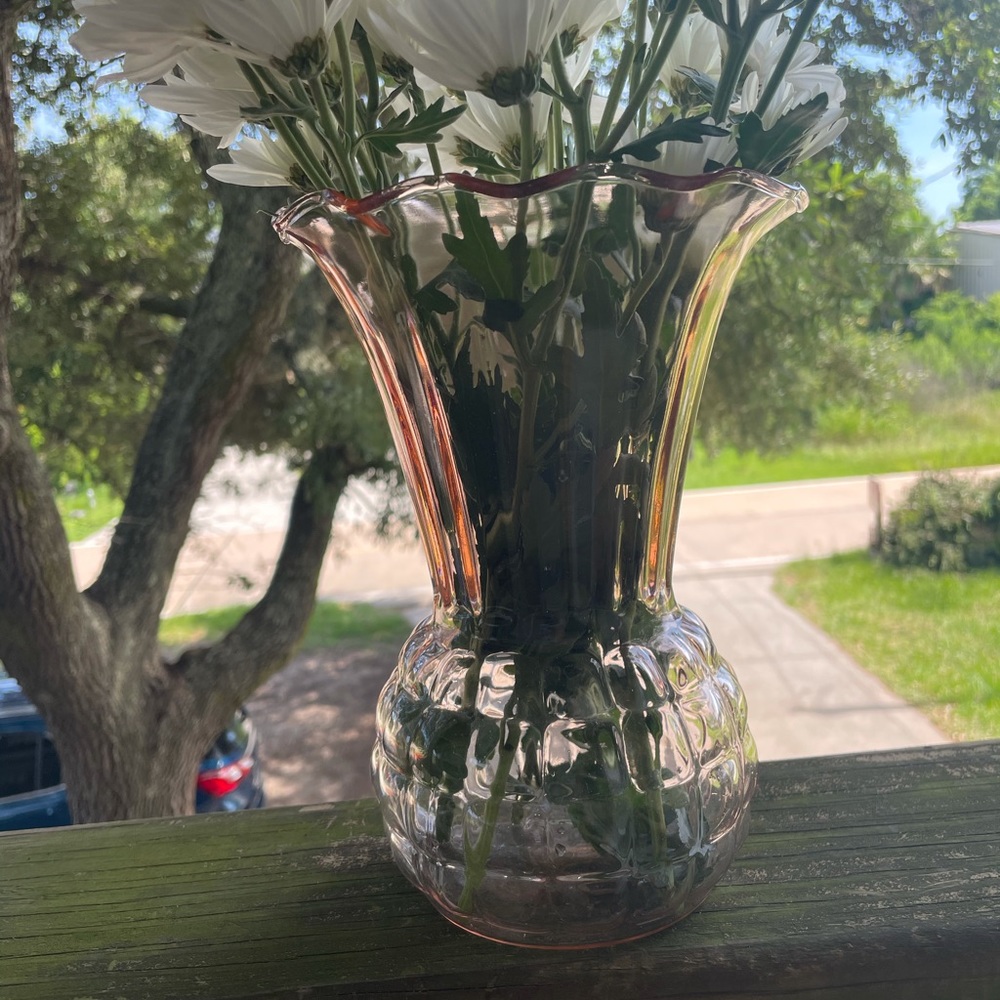 Anchor Hocking Pink Pineapple Depression glass vase vintage pink